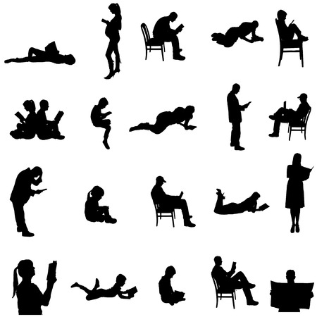 silhouettes of people sitting in a chair.