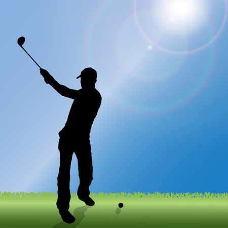 silhouette of a man playing golf.のイラスト素材