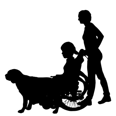 silhouette of a family in a wheelchair.のイラスト素材