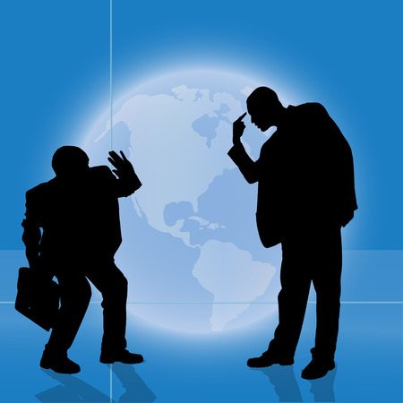 Vector silhouette business people on background of the planet Earth.のイラスト素材