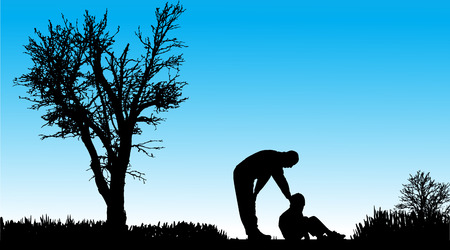 silhouette of family in nature along the beautiful days.のイラスト素材