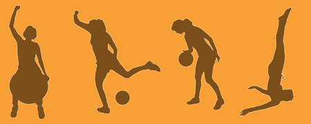Vector silhouettes of people in sports on a orange background.のイラスト素材