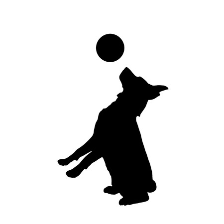 Vector silhouette of a dog playing with a balloon.のイラスト素材