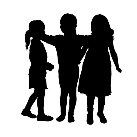 Vector silhouette of children who play on a white background.のイラスト素材