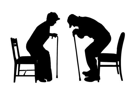 Vector silhouettes of people sitting on a chair.のイラスト素材