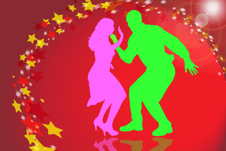 Vector silhouette of people who dancing on disco.のイラスト素材