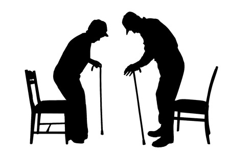 Vector silhouettes of people sitting on a chair.のイラスト素材