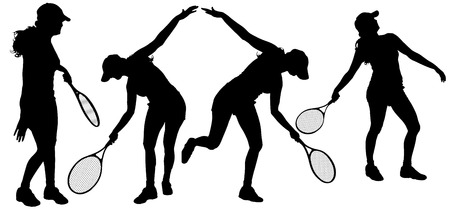 Vector silhouette of the woman who plays tennis.のイラスト素材