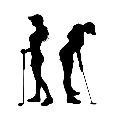Vector silhouette of the woman who plays golf.のイラスト素材