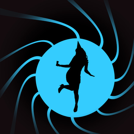 Vector silhouettes of woman in a circular frame.のイラスト素材