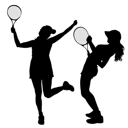 Vector silhouette of the woman who plays tennis.のイラスト素材