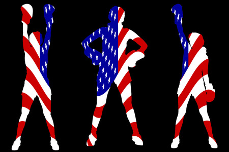 Vector silhouettes of women who are of wallpaper american flag.のイラスト素材