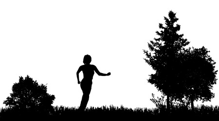 Vector silhouettes of woman in nature on white background.のイラスト素材