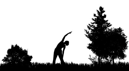 Vector Silhouette of a woman who trains in nature.のイラスト素材