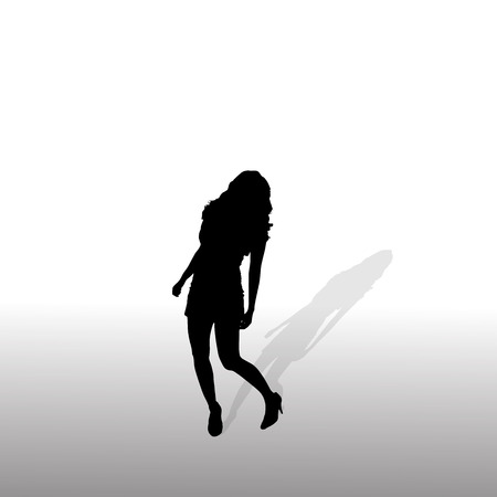 Vector silhouette of a woman who dances on a white background.のイラスト素材