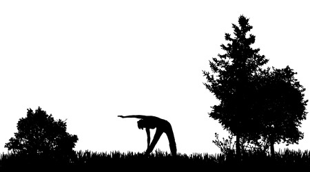 Vector Silhouette of a woman who trains in nature.のイラスト素材