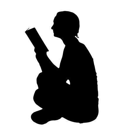 Vector silhouette of the woman who reads on a white background.のイラスト素材