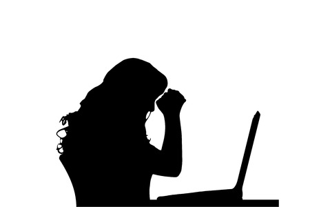 Vector silhouette of a woman who is sitting at the computer.のイラスト素材
