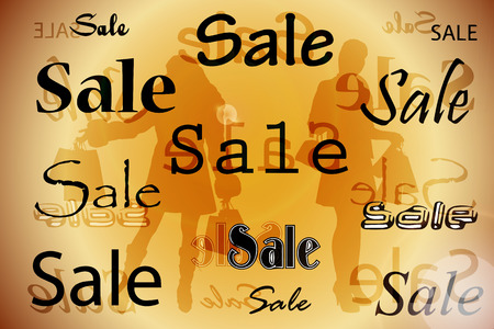 Vector background with the word sale with silhouettes of women.のイラスト素材