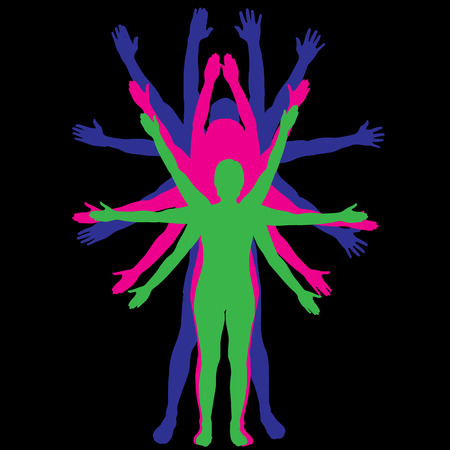 Vector silhouettes of people that have a lot of hands.のイラスト素材