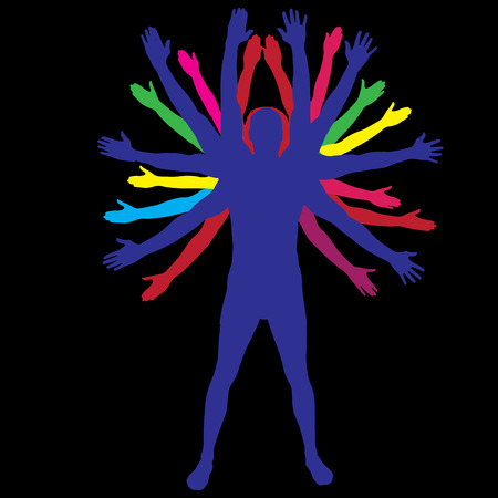 Vector silhouette of a man who has a lot of hands.のイラスト素材
