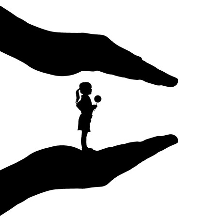Vector silhouette of hands to protect the girl.のイラスト素材