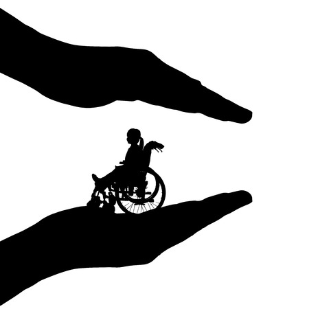 Vector silhouette of hands to protect the girl.のイラスト素材