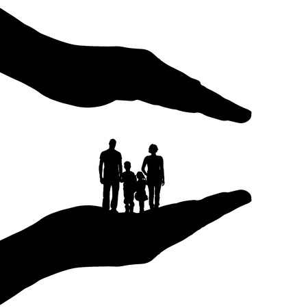 Vector silhouette of hands to protect the family.のイラスト素材