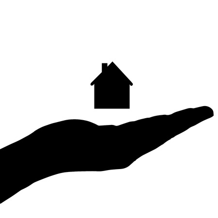 Vector silhouette of a hand with house on a white background.のイラスト素材