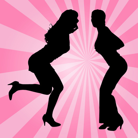 Vector silhouette women dancing on a colored background.のイラスト素材