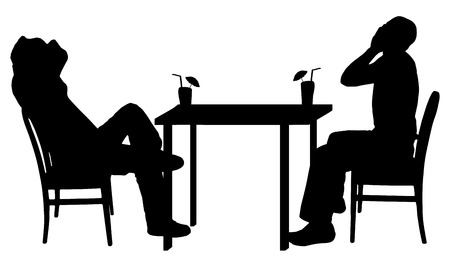 Vector silhouettes of men sitting at the table.のイラスト素材