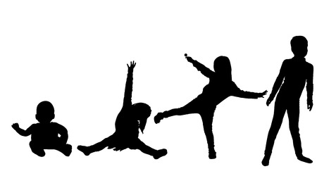Vector silhouette of children on a white background.のイラスト素材