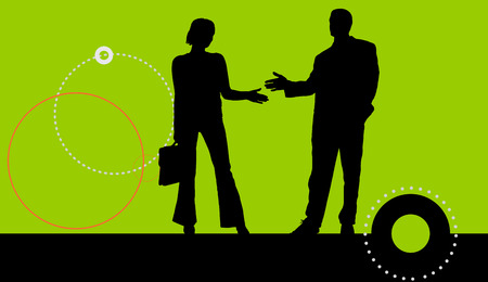 Vector silhouettes of business people on a green background.のイラスト素材