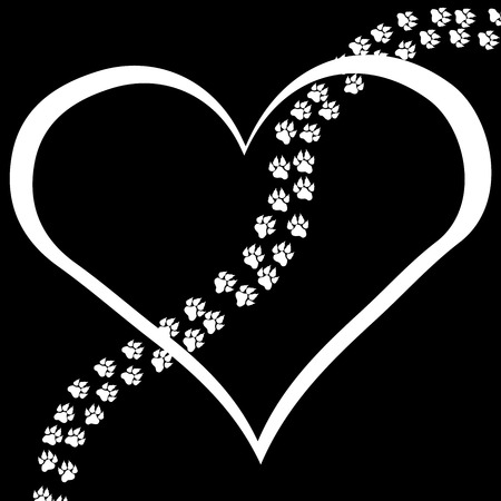 Vector image heart with paws on black background.のイラスト素材