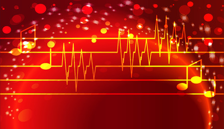 Vector background with a musical theme on red background.のイラスト素材