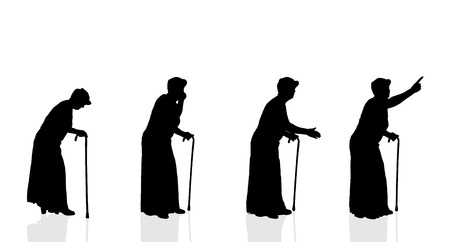 Vector silhouette of old woman on white background.のイラスト素材