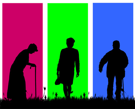 Vector silhouette of a old people on a colored background.のイラスト素材