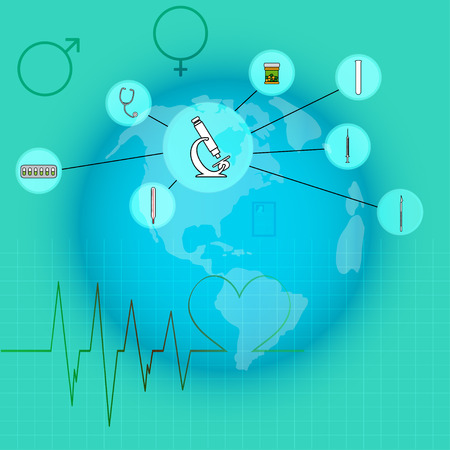 Vector illustration with hospital instruments placed in world.のイラスト素材