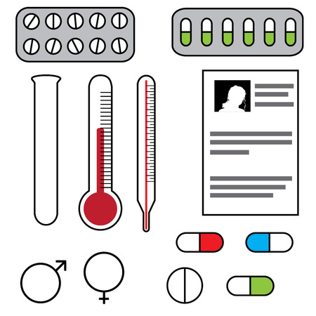 Vector illustration with hospital instruments on white background.のイラスト素材