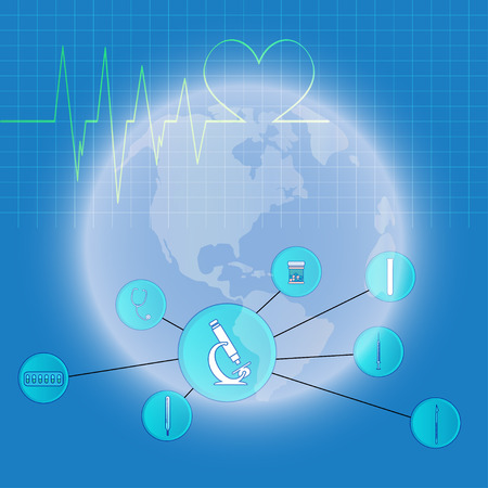 Vector illustration with hospital instruments placed in world.のイラスト素材