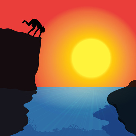 Vector silhouette of a man who jumps into the water.のイラスト素材