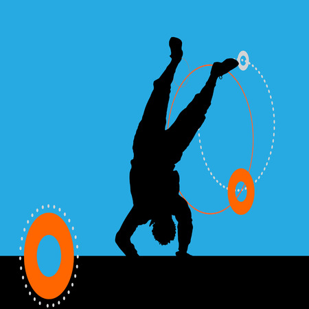 Vector silhouette of a man who is dancing break dance.のイラスト素材