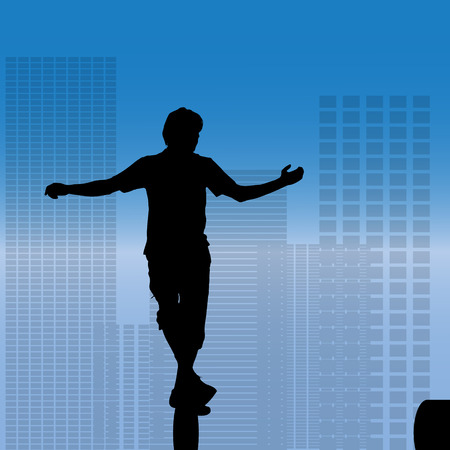 Vector silhouette of a man who does parkour in city.のイラスト素材