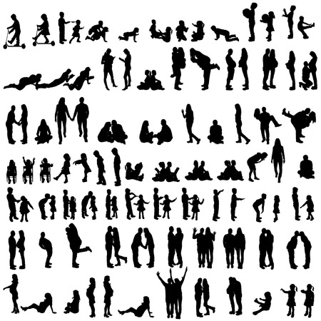 Vector silhouettes of family in the set on a white background.のイラスト素材