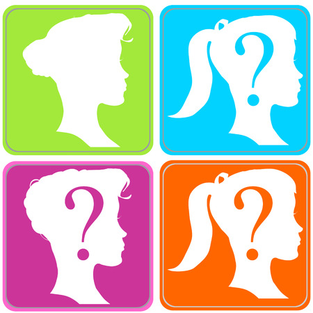Vector silhouette of a woman in profile on a color background.のイラスト素材