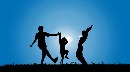 Vector silhouette of a family in a meadow.のイラスト素材