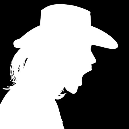 Vector silhouette of a man in profile on a black background.のイラスト素材