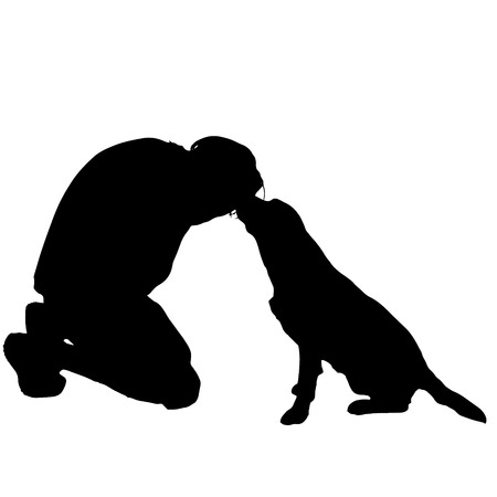 Vector silhouette of a man with a dog on a white background.のイラスト素材