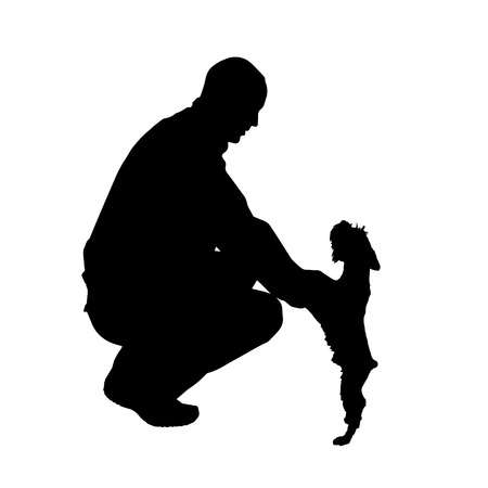 Vector silhouette of a man with a dog on a white background.のイラスト素材