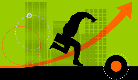 Vector illustration with silhouettes of man on green background.のイラスト素材